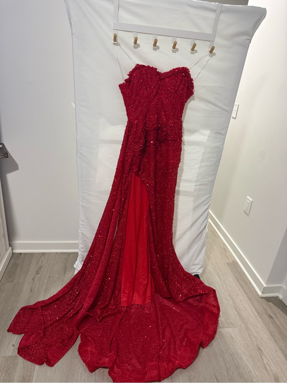 Strapless Red Sequin Maxi Gown